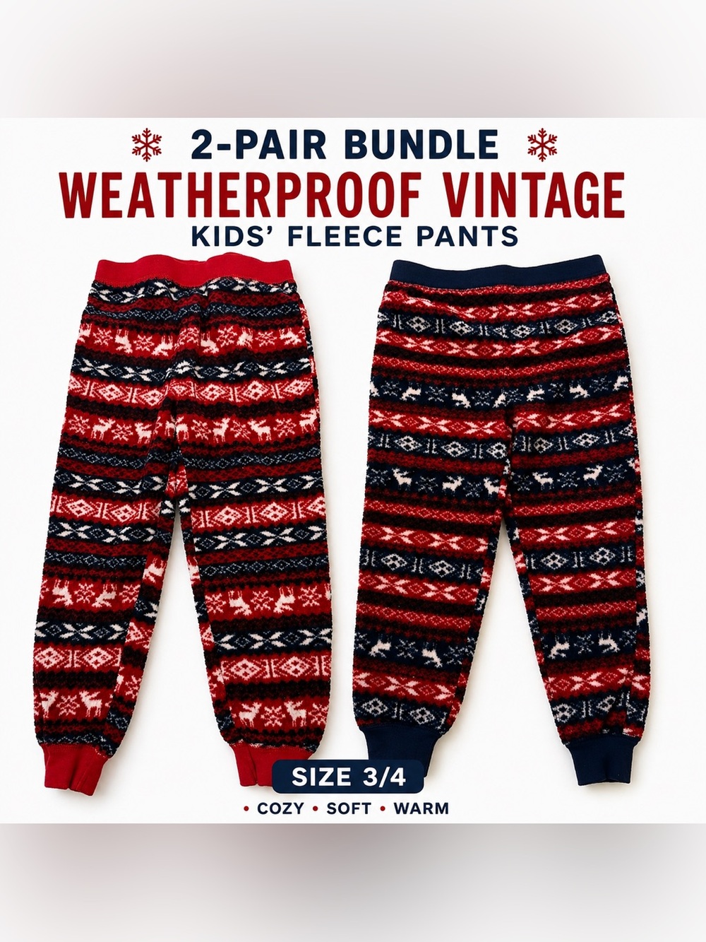 2-PAIR BUNDLE | Original Weatherproof Vintage Kids’ Fleece Pants 🎄